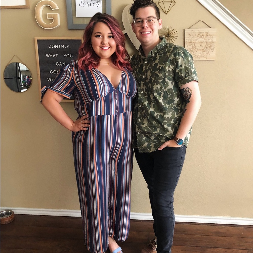 Target orange and blue striped jumpsuit